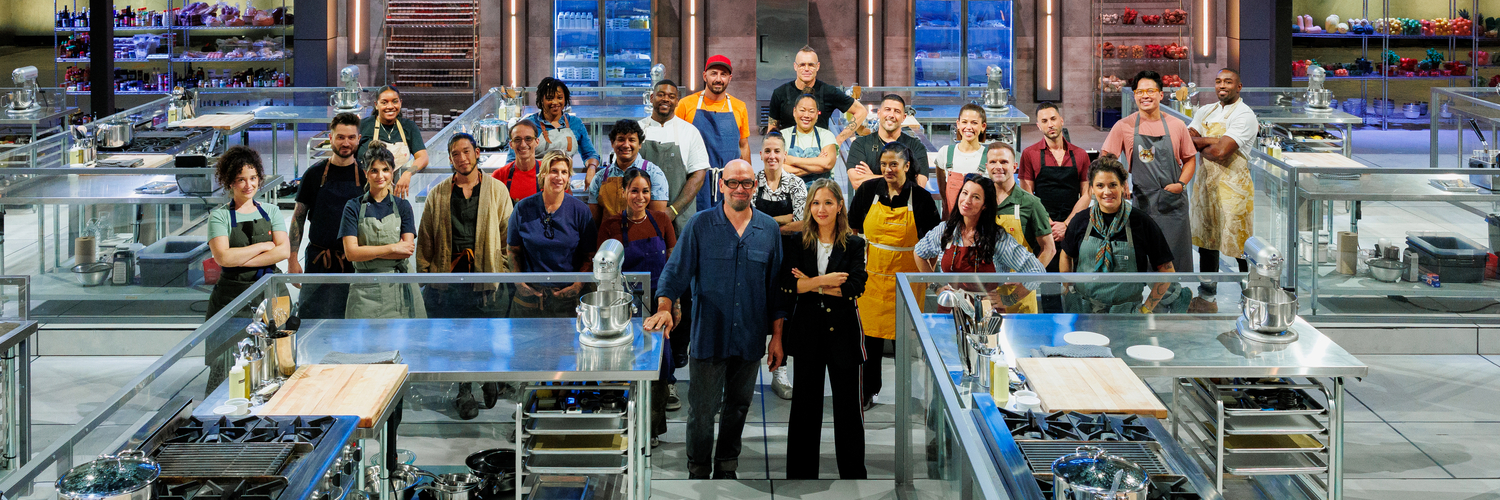 24 in 24 Last Chef Standing hosts Michael Symon and Esther Choi with competitors.jpeg