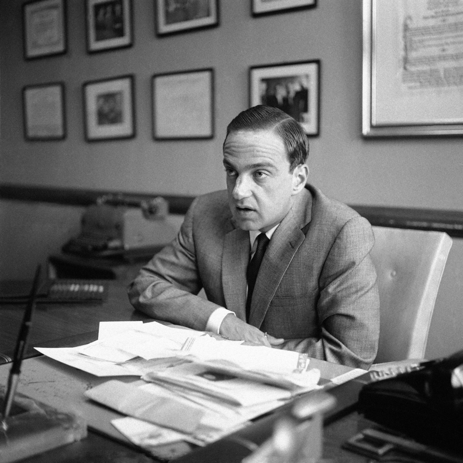Roy Cohn works at his private law practice in a quiet fifth floor office in New York City. (May 27, 1957)