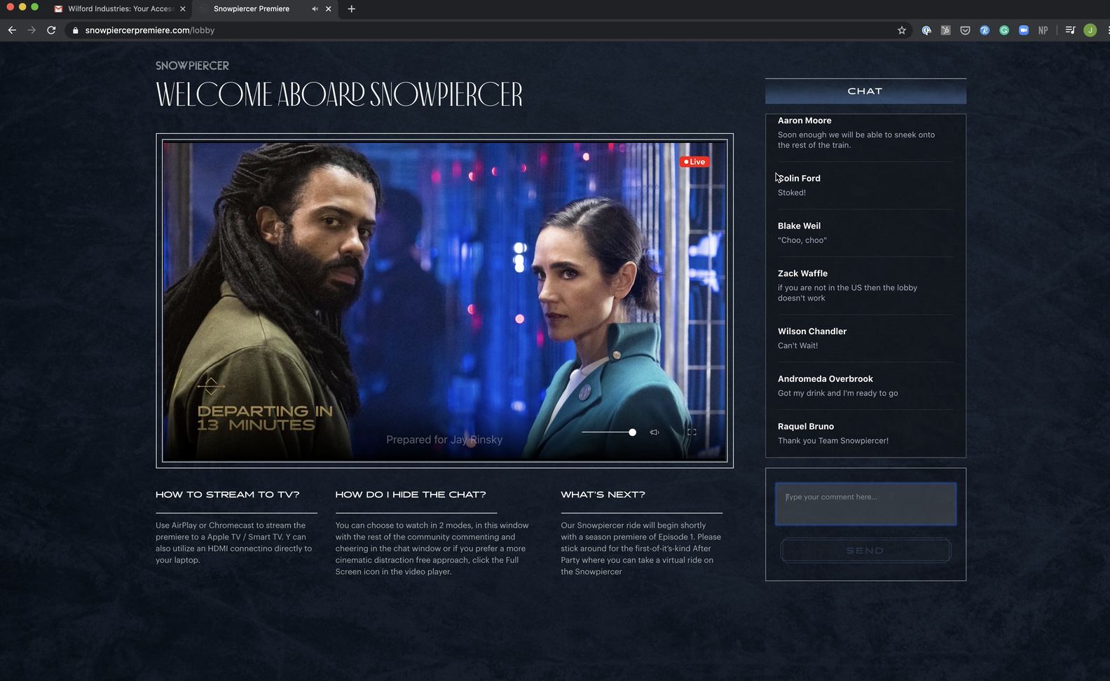 Snowpiercer Virtual Premiere Party