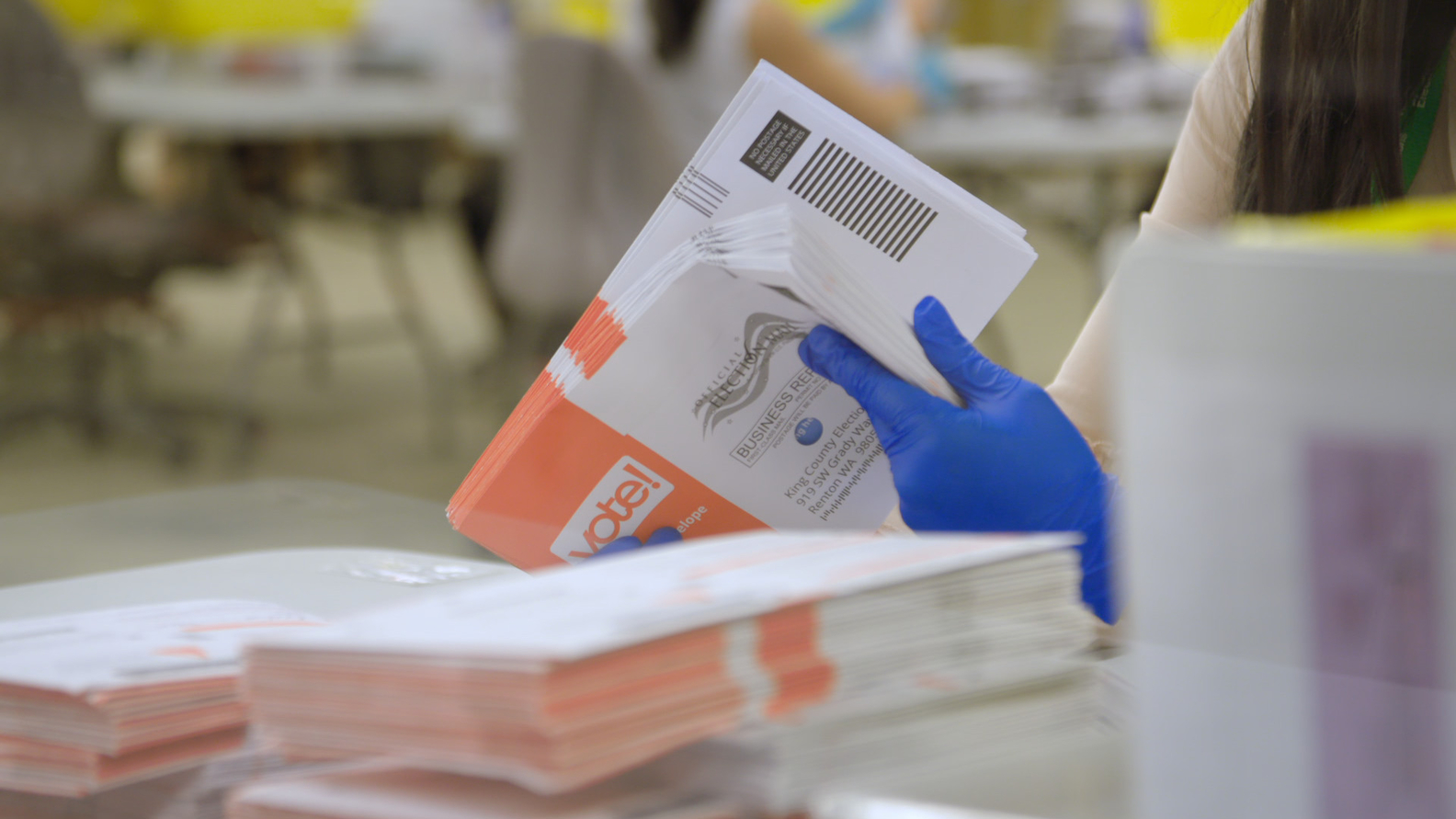 Mail-in ballots being processed during Washington state’s primary election