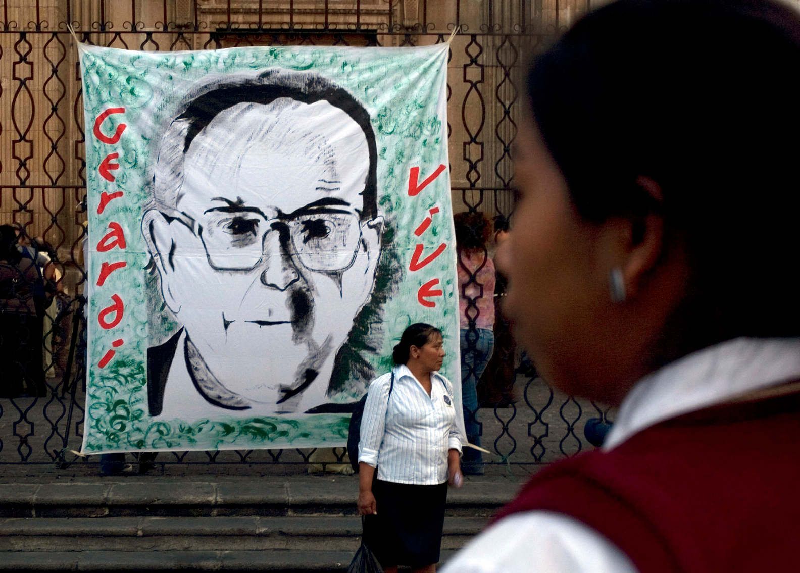 Bishop Gerardi Lives banner outside catherdral