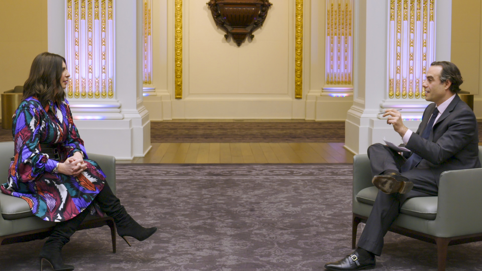 President of the New York Stock Exchange Stacey Cunningham, Axios business editor Dan Primack