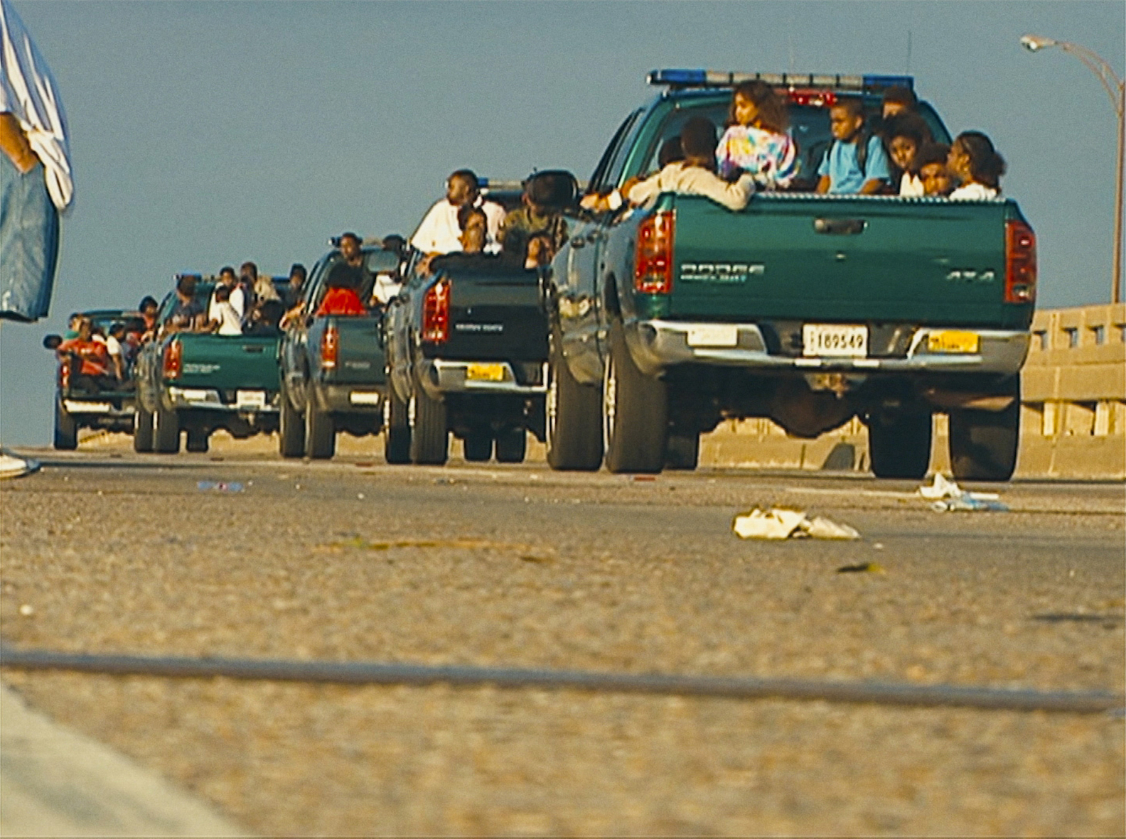 Caravan of child evacuees displaced during Hurricane Katrina