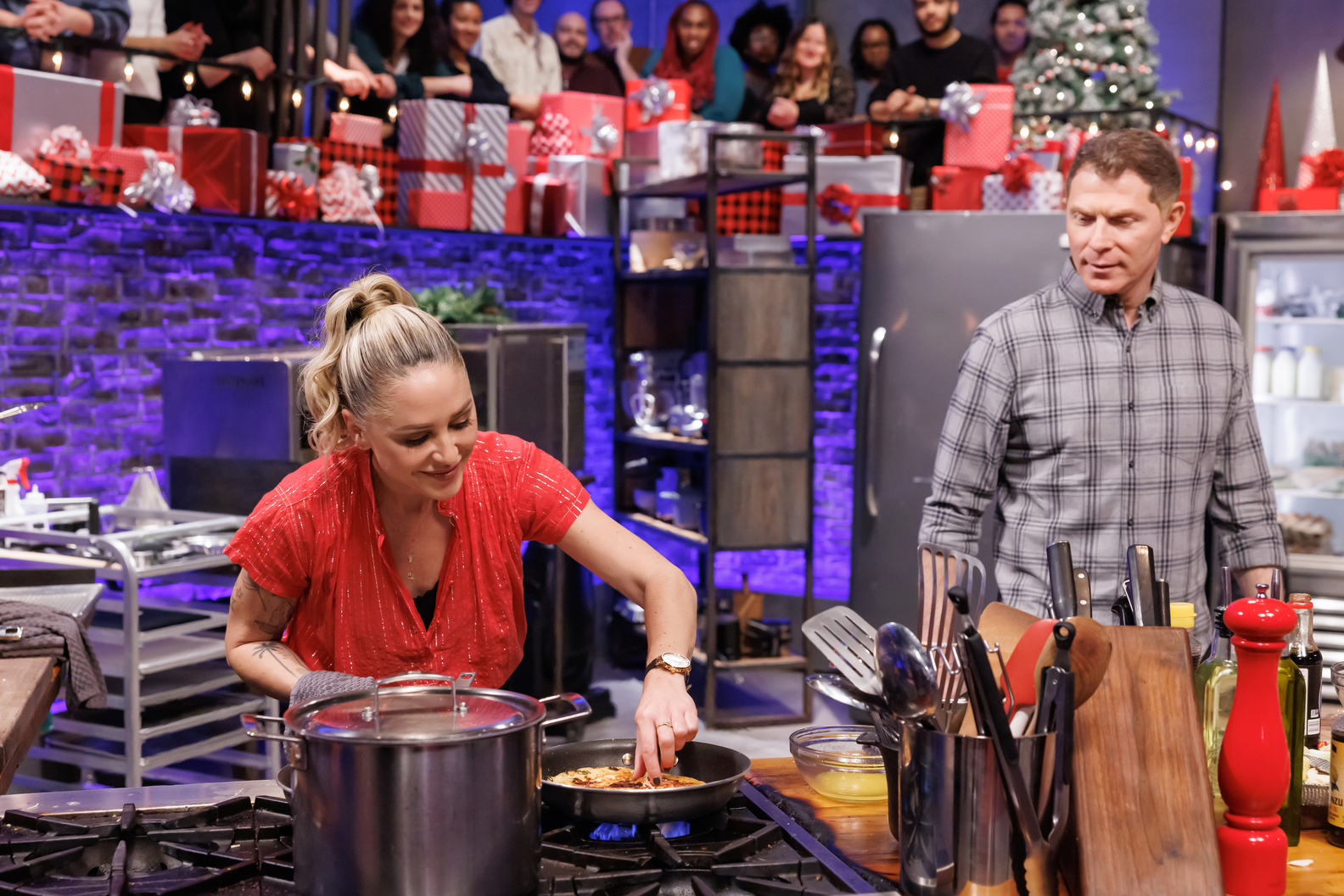 Bobby Flay and Brooke Williamson on Food Network's Beat Bobby Flay Holiday Throwdown
