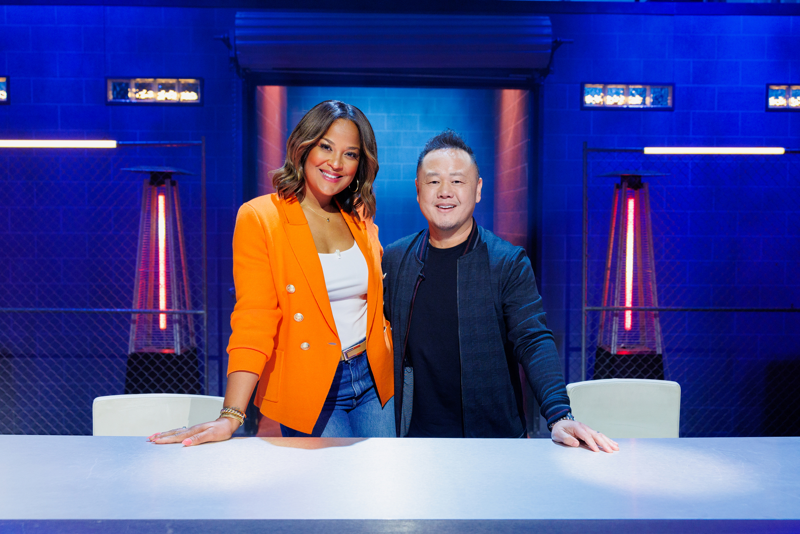 Host Laila Ali and Judge Jet Tila, as seen on Chef Grudge Match