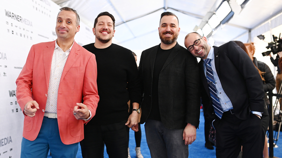 Joe Gatto, Sal Vulcano, Brian Quinn and James Murray of truTV’s Impractical Jokers and TBS’s Misery Index on the red carpet at WarnerMedia Upfront 2019 