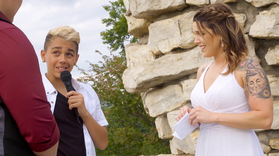 Jay (center) with his mom Bryce on her wedding day (right)