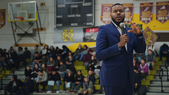 Mayor Michael Tubbs speaking to high school students in Stockton