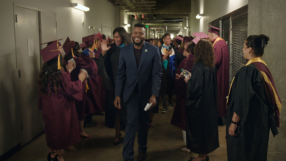 Mayor Michael Tubbs with graduating high school students