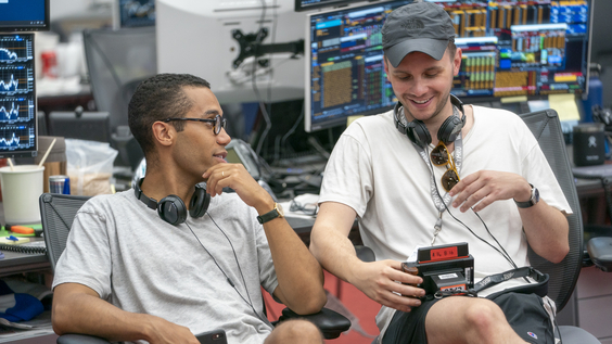 Creators and executive producers Mickey Down and Konrad Kay behind the scenes of INDUSTRY