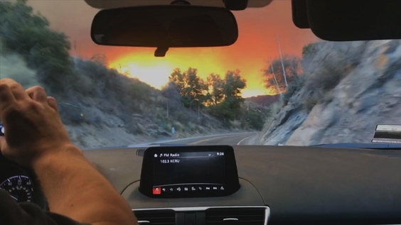 Driving out of Ojai, CA during the Thomas Fire
