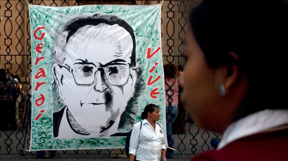 Bishop Gerardi Lives banner outside catherdral