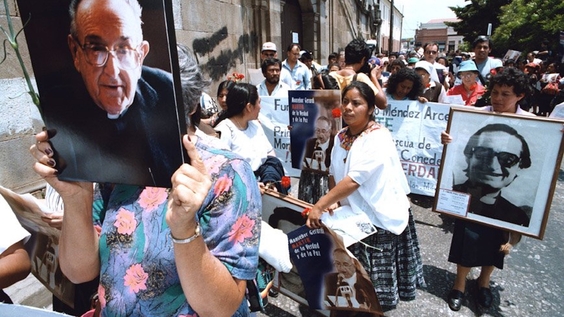 Protestors march against the assassination of Bishop Gerardi