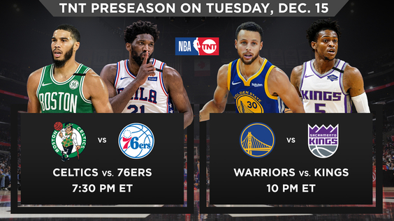 NBA on TNT to Showcase Preseason Doubleheader on Tuesday, Dec. 15 – Celtics vs. 76ers and Warriors vs. Kings – Beginning at 7:30 p.m. ET
