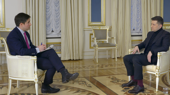 Axios National Political Correspondent Jonathan Swan, President of Ukraine Volodymyr Zelensky