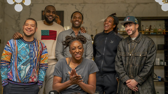 Paul Rivera, LeBron James, Maverick Carter, Nneka Ogwumike, Jay-Z and Bad Bunny