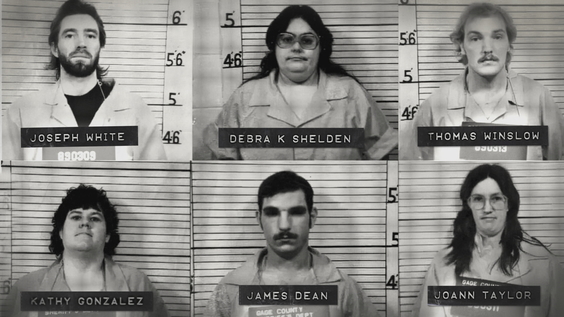Mugshots of Joseph White, Debra K Shelden, Thomas Winslow, Kathy Gonzalez, James Dean and Joann Taylor