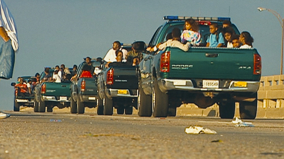 Caravan of child evacuees displaced during Hurricane Katrina
