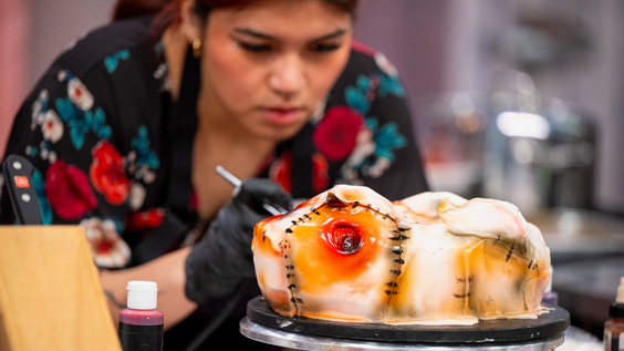 Halloween Baking Championship - Competitor gets going on their creation