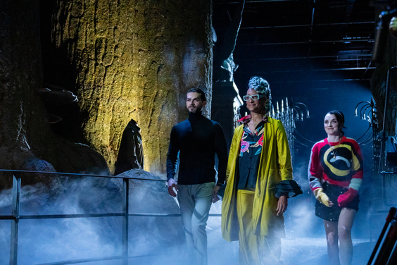Special guest Evanna Lynch (Luna Lovegood) with judges Jozef Youssef and Carla Hall on the set of the Forbidden Forest