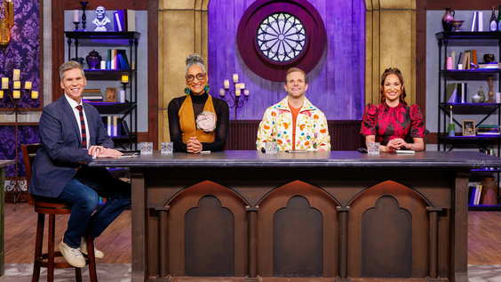 Halloween Baking Championship.(From L to R) John Henson, Carla Hall, Zac Young, and Stephanie Boswell