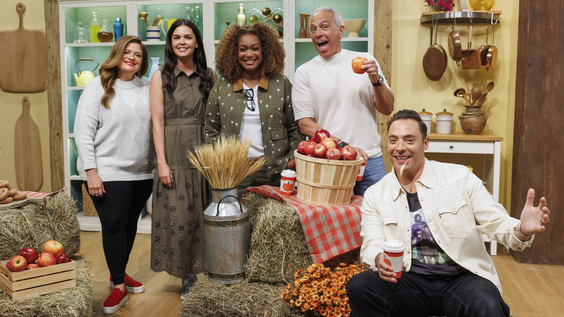 Alex Guarnaschelli, Katie Lee Biegel, Sunny Anderson, Geoffrey Zakarian and Jeff Mauro pose for a group photo