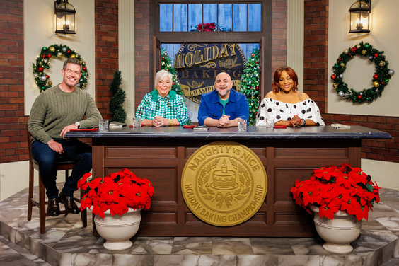Host Jesse Palmer, Judges Nancy Fuller, Duff Goldman and Kardea Brown. Holiday Baking Championship, courtesy of Food Network.(1)