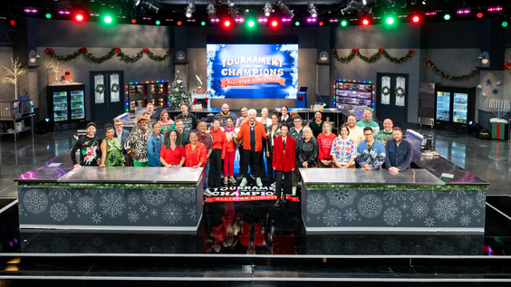 Host Guy Fieri and the cast of Tournament of Champions/ All- Star Christmas. Courtesy of Food Network.