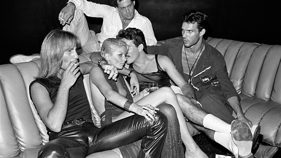 Glamorous group on Studio 54 couch (1979)