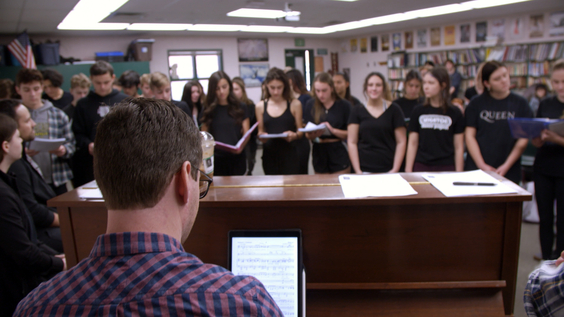 Granite Bay High School students rehearsing with Musical Director David Taylor Gomes