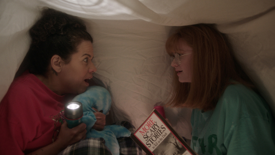 (from left) Director Cecilia Aldarondo as herself, Trinity Soos as ‘Caroline’