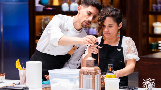 Contestants Rui Mota and Angel Figueroa Baking Process