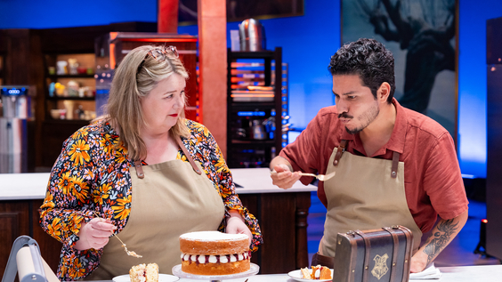 Jenny Chambers and Alex Madrigal sample the tasting element they must incorporate into their creation